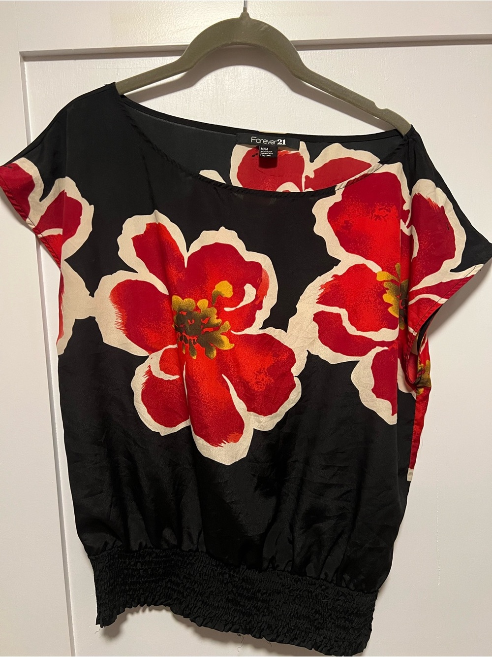 Forever 21 Black Blouse with Red Floral Accents